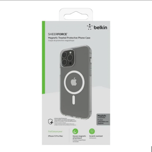كفر Belkin SheerForce الشفاف المغناطيسي (MagSafe)، مقاوم للبكتيريا ومضاد للأشعة فوق البنفسجية