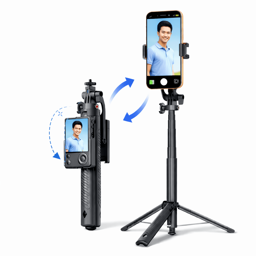 ChatGPT Image Feb 11, 2026, 03_42_24 PM ستاند تصوير بشاشة, سيلفي ستيك بشاشة, حامل جوال بشاشة تحكم, ستاند تصوير احترافي, ترايبود مع شاشة, سيلفي ستيك يفتح تلقائي, ستاند 1.65 متر, حامل جوال للبث المباشر, ستاند تصوير تيك توك, ستاند تصوير يوتيوب, حامل تصوير كامل الجسم, ستاند تصوير بزوم وفوكس, سيلفي ستيك مع تحكم كامل, حامل تصوير مع شاشة عرض