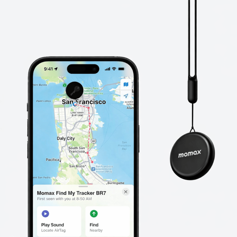 Pinpop Tracker, ايرتاج, AirTag, بديل ايرتاج, جهاز تتبع للايفون, متعقب مفاتيح, Apple Find My, جهاز مشابه AirTag, جهاز تتبع للشنط, جهاز تتبع للحقائب, locator tracker, find my device, تتبع المفاتيح, جهاز تعقب ذكي, Momax Pinpop BR7