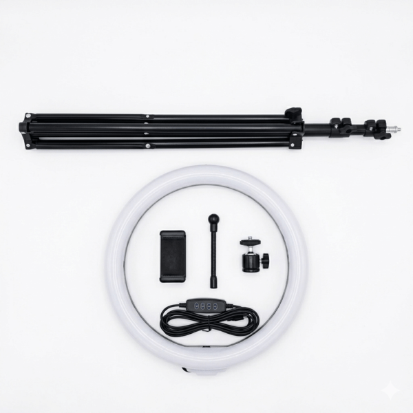 رينج لايت LJJ-30، إضاءة تصوير 11 إنش، ستاند رينج لايت 1.75 متر، حامل تصوير يوتيوب، إضاءة بث مباشر، Ring Light LJJ-30، أدوات تصوير تكنوفا، رينج لايت طويل، إضاءة ليد دائرية، معدات تصوير مكياج.