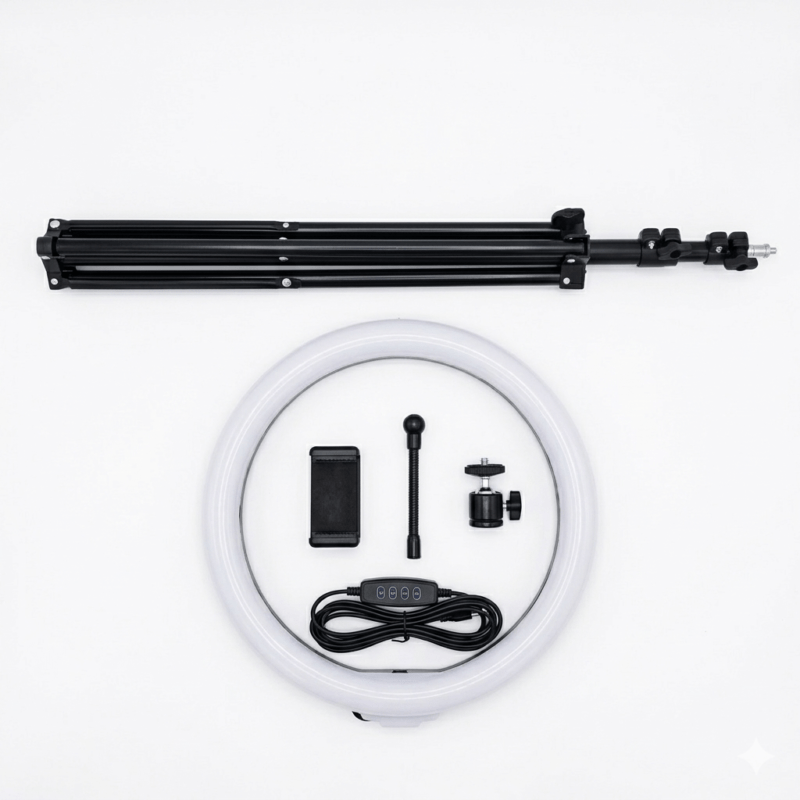 رينج لايت LJJ-30، إضاءة تصوير 11 إنش، ستاند رينج لايت 1.75 متر، حامل تصوير يوتيوب، إضاءة بث مباشر، Ring Light LJJ-30، أدوات تصوير تكنوفا، رينج لايت طويل، إضاءة ليد دائرية، معدات تصوير مكياج.