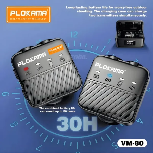 Plokama VM-80, ميكروفون لاسلكي مزدوج, ميكروفون صانع محتوى, ميكروفون لاسلكي للآيفون, ميكروفون إلغاء الضوضاء, ميكروفون تكنوفا, Wireless Lavalier Mic, ميكروفون بلوكاما, أدوات تصوير يوتيوب, ميكروفون مغناطيسي , مايك , مايك لاسلكي للآيفون
